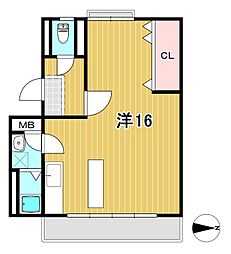 海野ビル 2階ワンルームの間取り