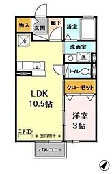 サンアレット 1階1LDKの間取り