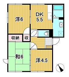 タウニーK 1階3DKの間取り