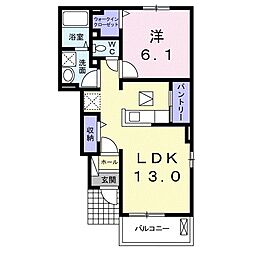 ベル・ソレイユII 1階1LDKの間取り