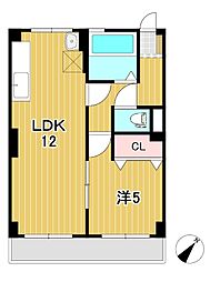 征矢マンション 2階1LDKの間取り