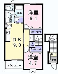 グラン・シェル2 2DKの間取図画像