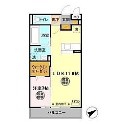 コスモパークC 1LDKの間取図画像