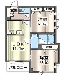 東京メトロ東西線 葛西駅 徒歩5分の賃貸マンション 3階2LDKの間取り