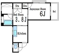 中村マンション 4階2Kの間取り