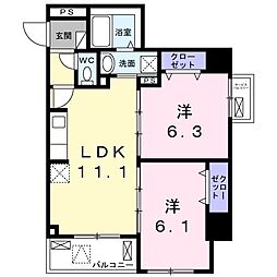 都営浅草線 本所吾妻橋駅 徒歩12分の賃貸マンション 6階2LDKの間取り
