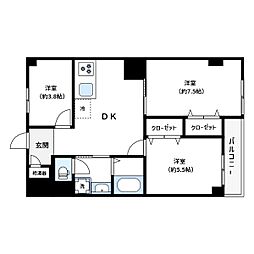東京メトロ半蔵門線 押上駅 徒歩9分の賃貸マンション 2階3DKの間取り