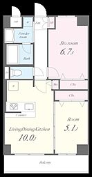 東武伊勢崎線 北千住駅 徒歩13分の賃貸マンション 3階2LDKの間取り