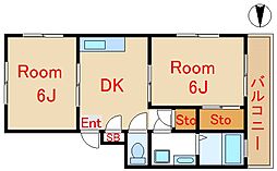 東武伊勢崎線 五反野駅 徒歩9分の賃貸マンション 2階2DKの間取り