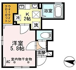 東京メトロ日比谷線 北千住駅 徒歩13分の賃貸アパート 1階1Kの間取り