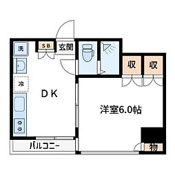 東京メトロ千代田線 町屋駅 徒歩7分の賃貸マンション 2階1DKの間取り