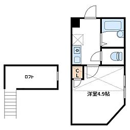 Lメゾン扇B棟 1Kの間取図画像