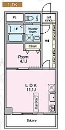 クレール六本木 1LDKの間取図画像