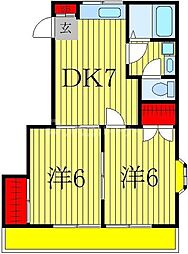 エクセル渡辺 2階2DKの間取り