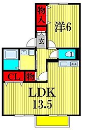 グリーンシャトルB 2階1LDKの間取り