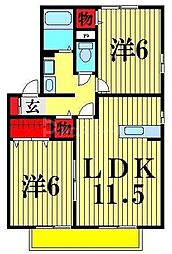 ヴィルヌープ 1階2LDKの間取り
