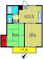 メゾンヤマリ 2階2Kの間取り