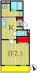 コンブリオ柏 2階1Kの間取り