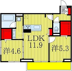 スリーレイヤー柏の葉 2階2LDKの間取り