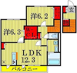 ＷＥＳＴ　ＣＯＵＲＴ　楓 2階2LDKの間取り