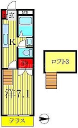 サンパレス柏 3階1Kの間取り
