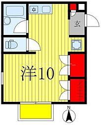 フラワーヒルズ 1階ワンルームの間取り