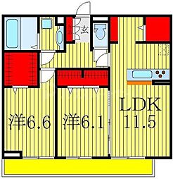 ハイピクチャー　E棟 2階2LDKの間取り