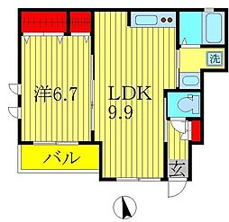 あけぼのサンハイツ 1階1LDKの間取り