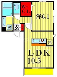 フォレストヴィラ 2階1LDKの間取り