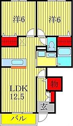 ラヴィアンローズＢ 1階2LDKの間取り