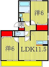グランドゥールI 3階2LDKの間取り