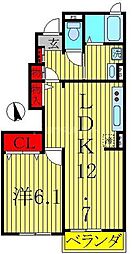 トエムフェルトＢ 1階1LDKの間取り