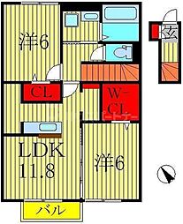 カーサ・Ｋ 2階2LDKの間取り