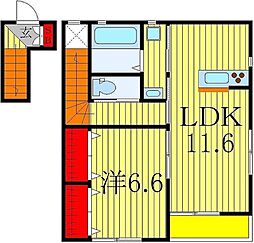 オーヴ流山 2階1LDKの間取り
