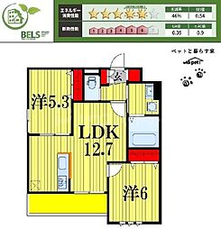 フィカーサ柏の葉 101 1階2LDKの間取り