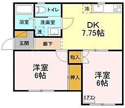 雅弐番館 2DKの間取図画像