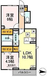 流山市向小金3丁目アパート 2LDKの間取図画像