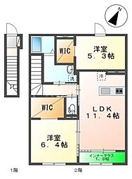 シェルルおおたかの森 2LDKの間取図画像