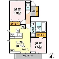 流山市市野谷アパート 2LDKの間取図画像