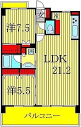 プレシャスタワー柏 2LDKの間取図画像