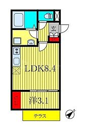 メゾン・ドゥ・アッシュ南柏 1LDKの間取図画像