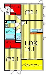 リシェス1 2LDKの間取図画像