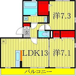 ラヴィエール 2LDKの間取図画像