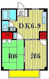 ムカイヒロ弐番館 2DKの間取図画像