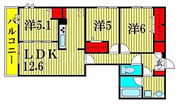 流山市市野谷アパート 3LDKの間取図画像