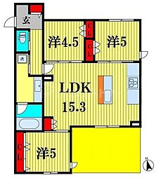 プランドール南流山 3LDKの間取図画像