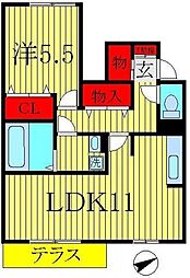 プラシデスB 1LDKの間取図画像