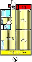 山口マンション 2DKの間取図画像
