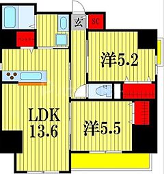 ラフィネ柏 2LDKの間取図画像