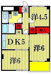 アンソレイエ松戸 3DKの間取図画像